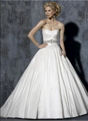 Ball Scoop Neckline Beaded Taffeta Wedding Dress Bridal Gown