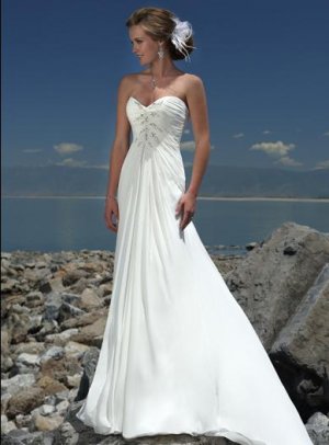 V-neckline Beaded Strapless Chiffon Wedding Dress Bridal Gown