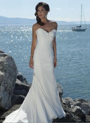 Sheath V-neckline Strapless Chiffon Wedding Dress Bridal Gown