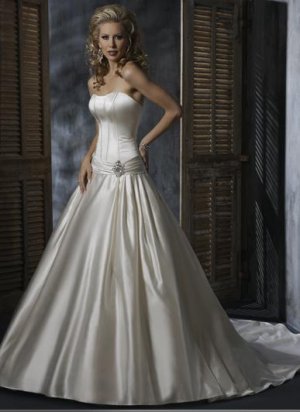 Ball Scoop Neckline Strapless Lace-up Taffeta Wedding Dress Bridal Gown