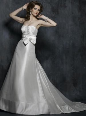Scoop Neckline Lace-up Strapless Taffeta Wedding Dress Bridal Gown