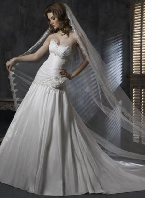 Sweetheart Neckline Appliqued Beaded Lace-up Taffeta Wedding Dress Bridal Gown