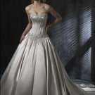 Ball Scoop Neckline Strapless Appliqued Beaded Train Taffeta Wedding Dress Bridal Gown