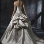 Ball Scoop Neckline Strapless Appliqued Beaded Train Taffeta Wedding Dress Bridal Gown