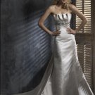 Straight Neckline Strapless Appliqued Beaded Train Taffeta Wedding Dress Bridal Gown