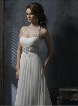 Detachable Halter Scoop Neckline Beaded Chiffon Wedding Dress Bridal Gown