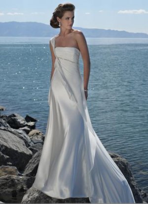 One Shoulder Beaded Chiffon Wedding Dress Bridal Gown
