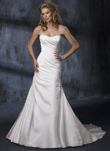Sheath Scoop Neckline Strapless Chiffon and Satin Wedding Dress Bridal Gown