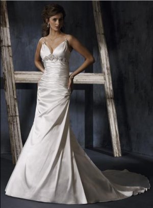Mermaid Spaghetti Strap Deep V-neckline Appliqued Beaded Wedding Dress Bridal Gown
