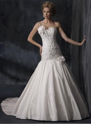 Mermaid One Shoulder Sweetheart Neckline Appliqued Beaded Wedding Dress Bridal Gown