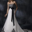 White and Black A-line Scoop Neckline Strapless Appliqued  Organza Wedding Dress Bridal Gown