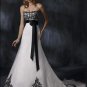 White and Black A-line Scoop Neckline Strapless Appliqued  Organza Wedding Dress Bridal Gown
