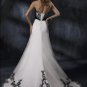 White and Black A-line Scoop Neckline Strapless Appliqued  Organza Wedding Dress Bridal Gown
