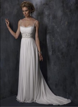 Sexy Backless Scoop Neckline Beaded Chiffon Wedding Dress Bridal Gown