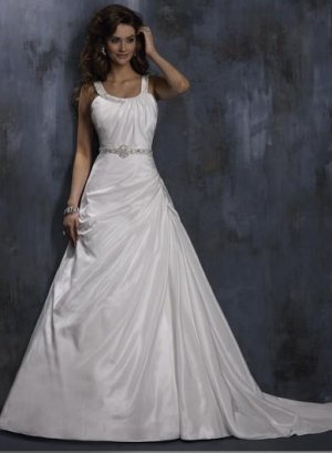 A-line Beaded Taffeta Wedding Dress Bridal Gown