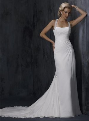 Sexy Sheath Halter Appliqued Beaded Chiffon Wedding Dress Bridal Gown