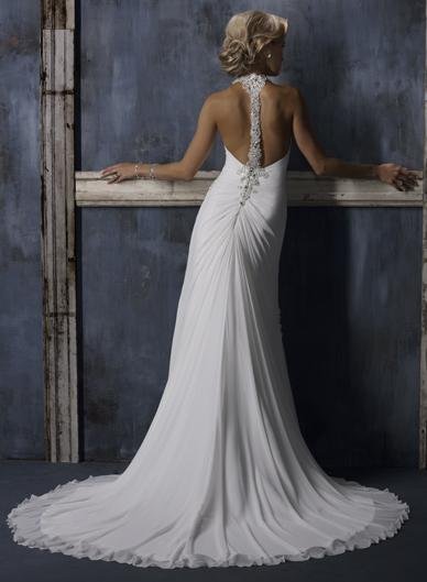 Sexy Sheath Halter Appliqued Beaded Chiffon Wedding Dress Bridal Gown 1668