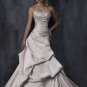 Straight Neckline Appliqued Beaded Taffeta Wedding Dress Bridal Gown