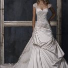 Sweetheart Cap Sleeve Appliqued Beaded Tuller and Taffeta Wedding Dress Bridal Gown