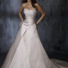 A-line Scoop Neckline Appliqued Beaded Taffeta Wedding Dress Bridal Gown