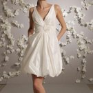 Mini V-neckline Taffeta Wedding Dress Bridal Gown