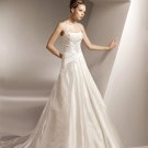 Spaghetti Strap Scoop Appliqued Beaded Taffeta Wedding Dress Bridal Gown