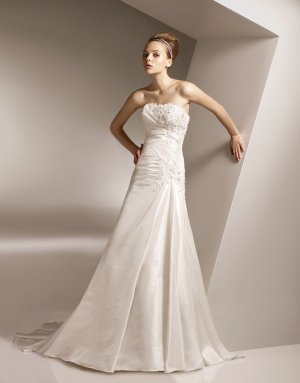 Sheath Strapless Appliqued Beading Taffeta Wedding Dress Bridal Gown