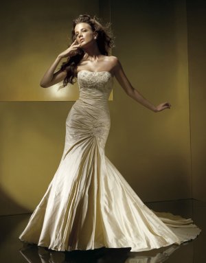 Mermaid Scoop Neckline Appliqued Beading Taffeta Wedding Dress Bridal Gown aq0030