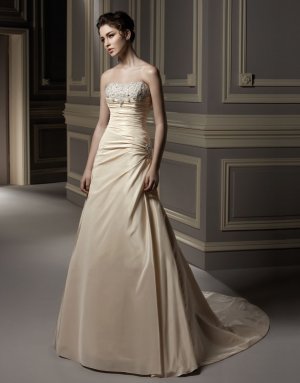 Scoop Neckline Strapless Appliqued Beading Taffeta Wedding Dress Bridal Gown aq0034