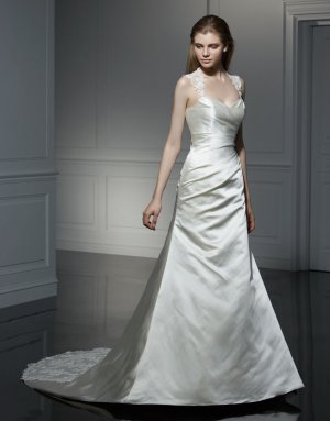 Sexy A-line V-neckline Appliqued Beading Taffeta Wedding Dress Bridal Gown aq0035
