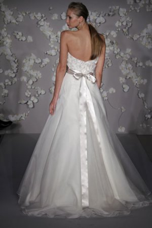Strapless Scoop Neck Satin Organza Tea Length Bridal Dress with Wrap