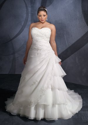 Removable Strap Beading Applique Organza 2012 Plus Size Wedding Dress