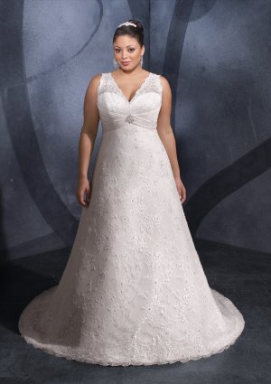 V-neck Lace 2012 Plus Size Wedding Dress
