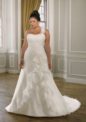 Removable One-shoulder Beading Appliques Chiffon Plus Size Wedding Dress 2012