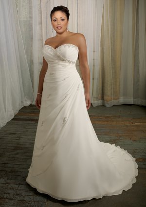 A-line Beaded Applique Chiffon With Sweep Train Plus Size Wedding Dress 2012
