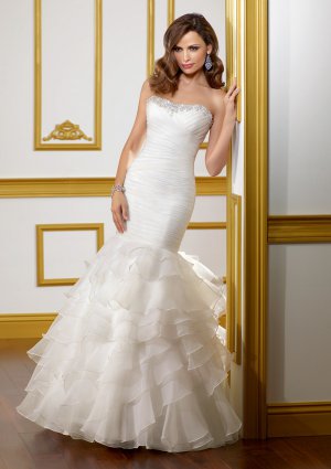 Mermaid Drop Waist Beading Organza 2012 Wedding Dress