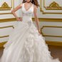 Deep V-neck Cap Sleeve Beaded Applique Organza Ball Gown 2012 Wedding Dress