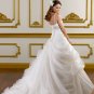 Deep V-neck Cap Sleeve Beaded Applique Organza Ball Gown 2012 Wedding Dress