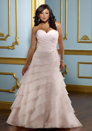 A-line Sweetheart Beading Appliques Chiffon 2012 Plus Size Wedding Dress
