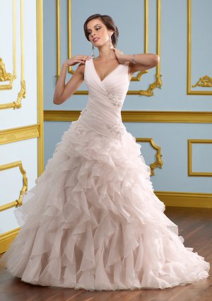 A-line V-neck Ruffled Organza 2012 Wedding Dress