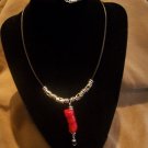 Leather Necklace & Bracelet with red stone pendant