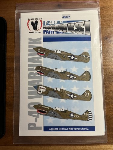 Eagle Strike 1/48 Warhawks Part Three P-40K, N 48077 Decal Set