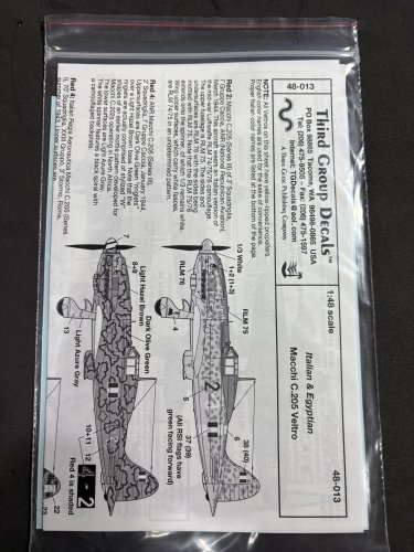 Third Group Decals 1/48 Macchi C. 205 Veltro (Italian & Egyptian) 48-013 Aircraft Decal Set