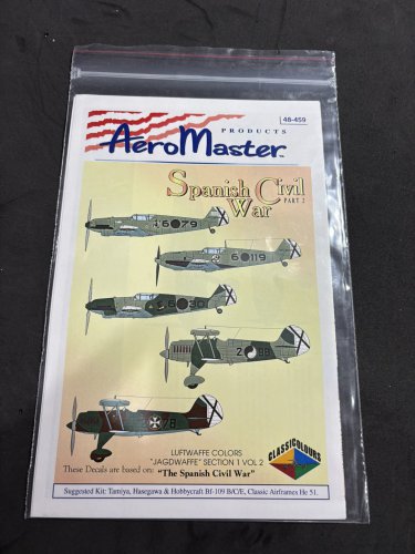 Aeromaster 1/48 Spanish Civil War Part 2 Bf 109 B/C/E He 51 48-459 Decal Set