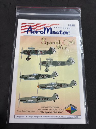 Aeromaster 1/48 Spanish Civil War Part I Bf 109 B/C/E & He 51 48-458 Decals