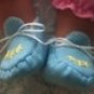 1/2 off Sizes in Stock, Hand Embroidered Baby Booties, Blue Felt, Newborn size, Boy or Girl
