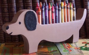 dachshund dog crayon holder wood hand painted