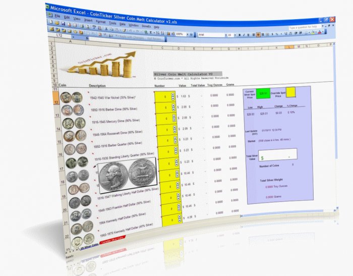 CoinTicker.com Silver Coin Melt Calculator Software