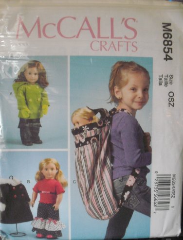Pattern Doll Carrier Bag & Doll Clothes 18" UNCUT 6854 Free Ship USA