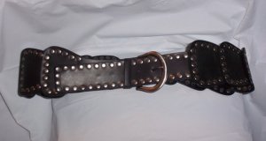 vintage gothic boho punk black faux leather with lots of silver metal studs BELT 41 - 45 in